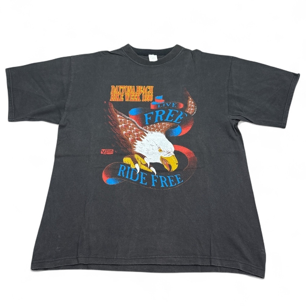 Vintage 90s Bike Week Tee Shirt Adult Size Large Double Sided Chopper Eagle HOG
